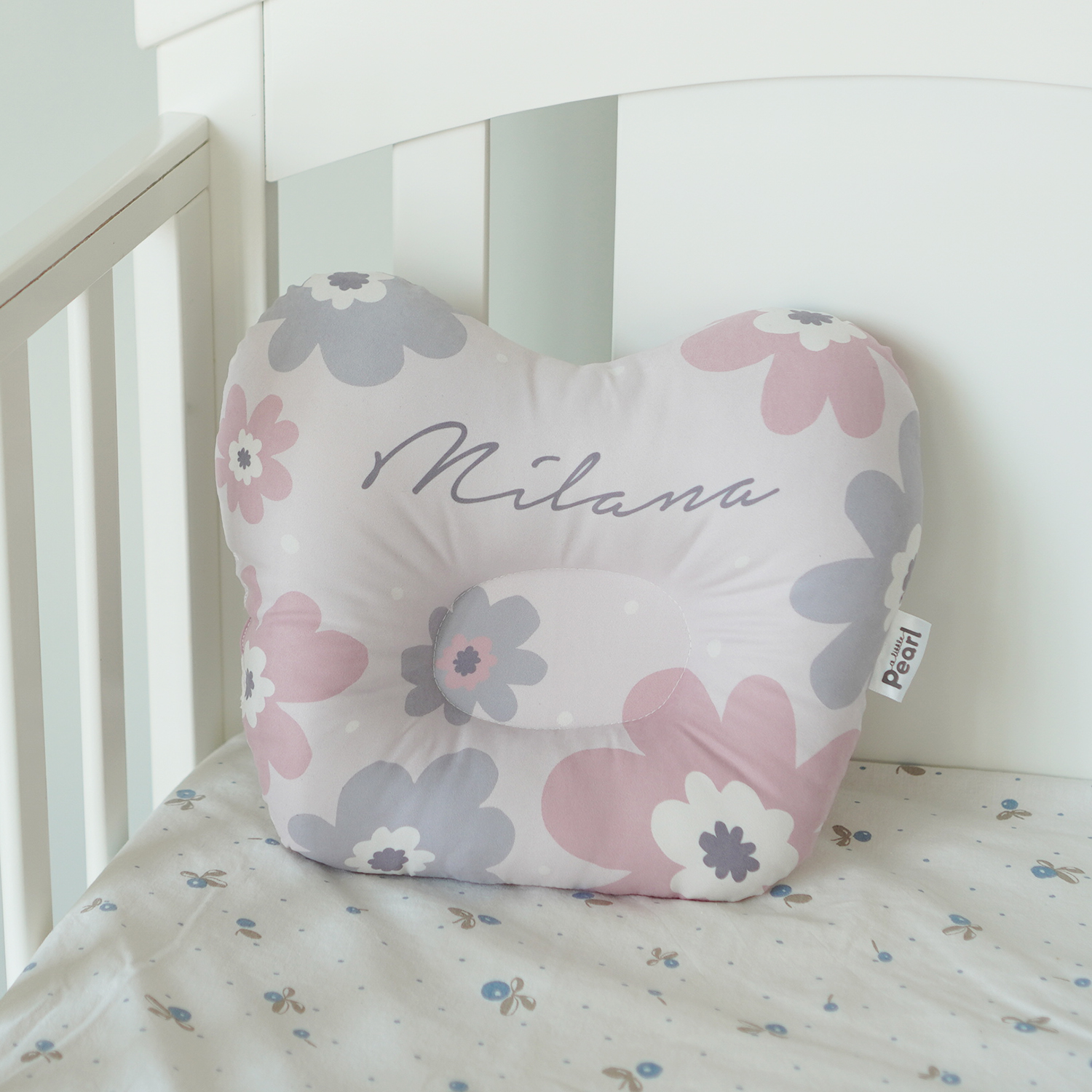 หมอนเด็ก หมอนหลุม Baby Pillow สั่งทำใส่ชื่อ ลาย Big Flower - Light Pink