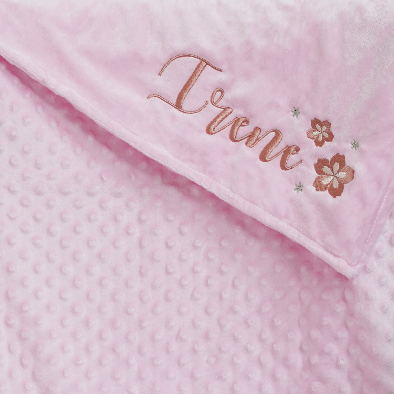 ผ้าห่ม Minky - สีชมพู 75x100cm แบบปักชื่อ+icon - Sakura