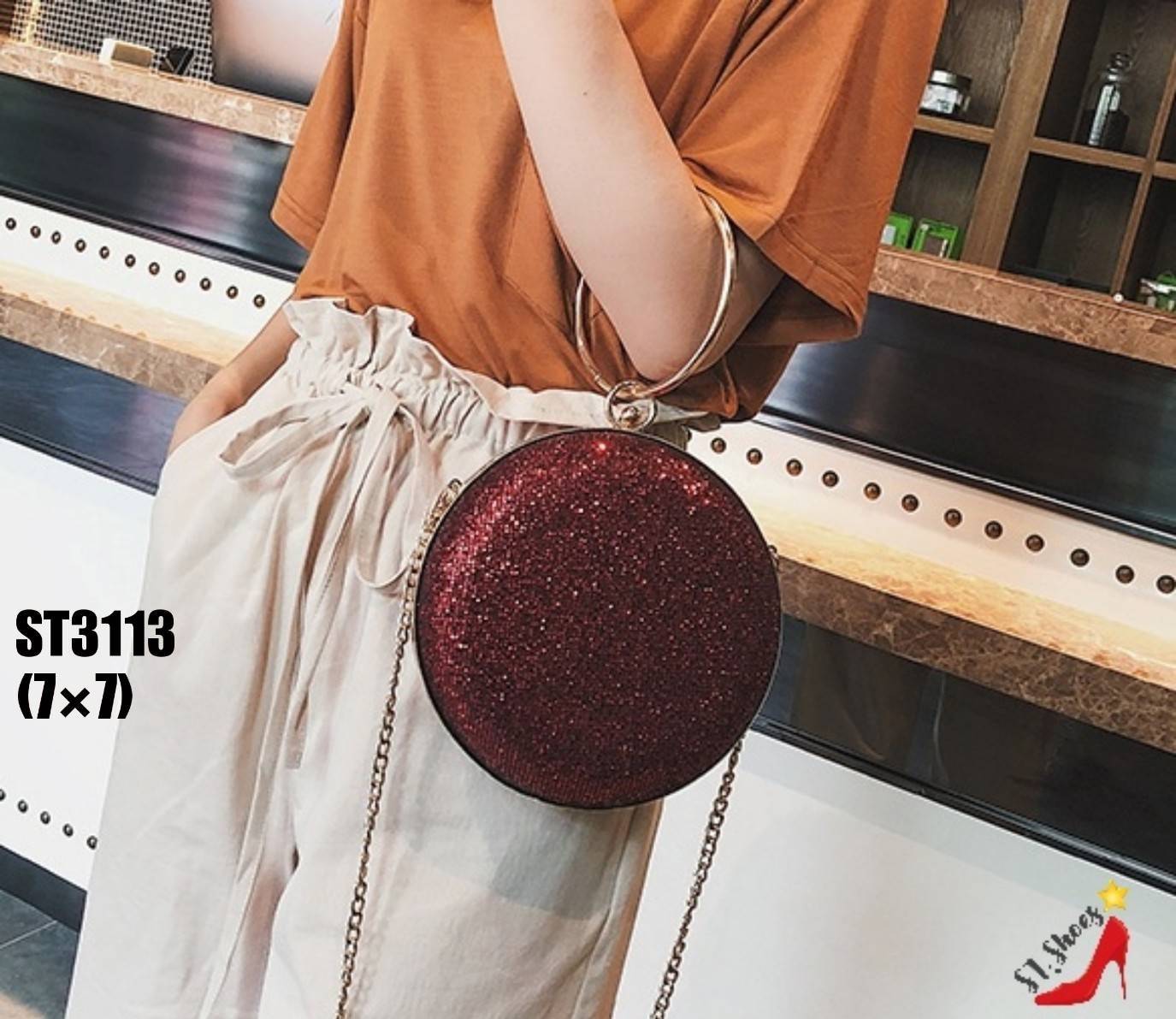 กระเป๋ากลิตเตอร์ทรงกลม (สีเทา)