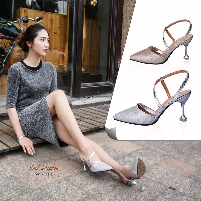 รองเท้าส้นสูงสายไขว้กลิตเตอร์ (สีทอง)