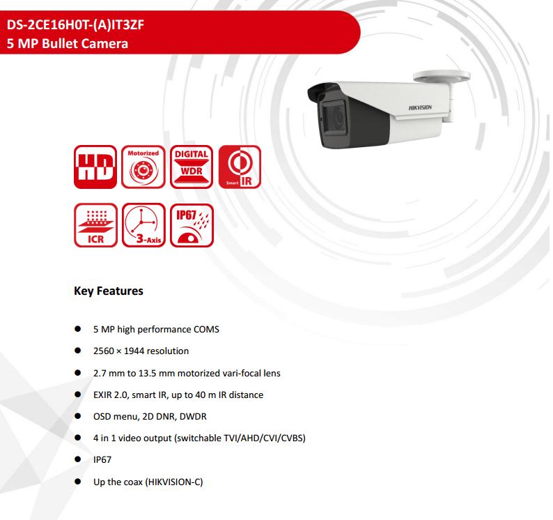 ขายถูก HIKVISION Turbo HD รุ่น DS-2CE16H0T-IT3ZF 2.8-12mm ความละเอียด 5 ล้านพิกเซล