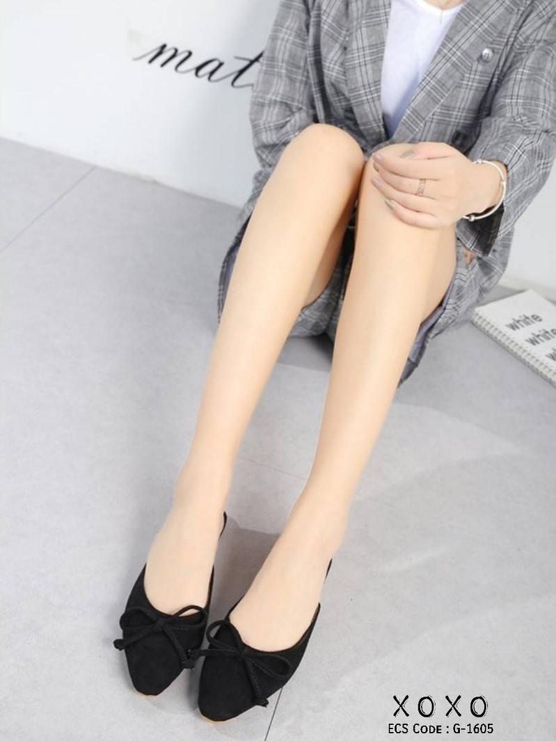 รองเท้าส้นแบนเปิดส้นแต่งโบว์ (สีแดง)