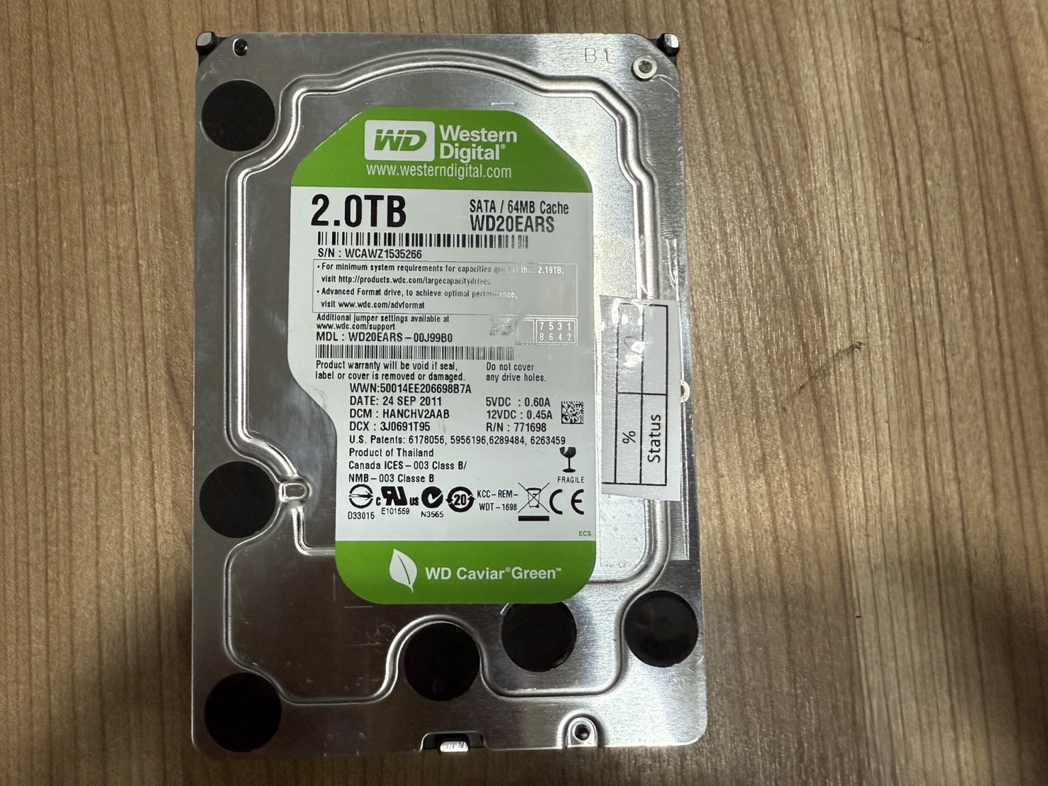 ฮาร์ดดิสก์ WD Green 2TB SATA 3.5 6Gbps 7200RPM"