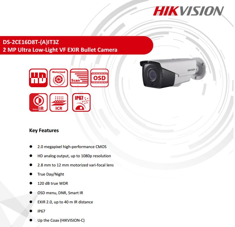 ขายถูก HIKVISION Turbo HD รุ่น DS-2CE16D8T-IT3Z ความละเอียด 2 ล้านพิกเซล
