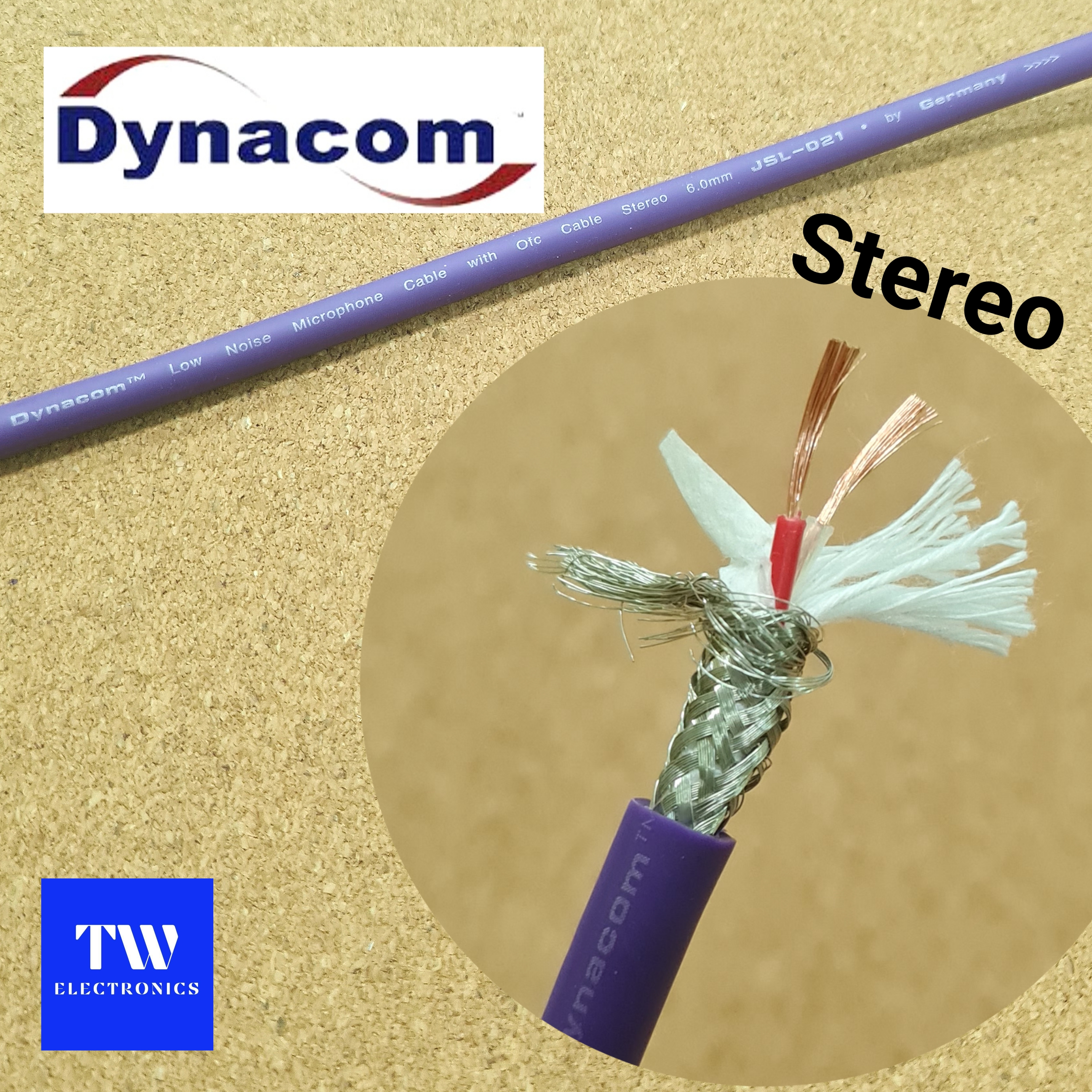 สายสัญญาณไมโครโฟน สเตอริโอ 6mm. (สีม่วง) Dynacom / JSL-021
