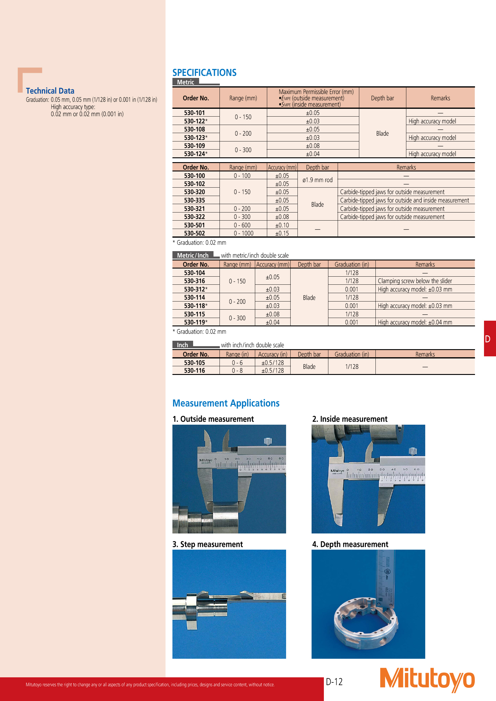 Vernier Caliper | เวอร์เนียร์คาลิเปอร์ MITUTOYO [JAPAN] Model : 530-118 [Metric/Inch] | Range = 0-200mm / 0-8" | Graduation = 1/1000" | Standard Model