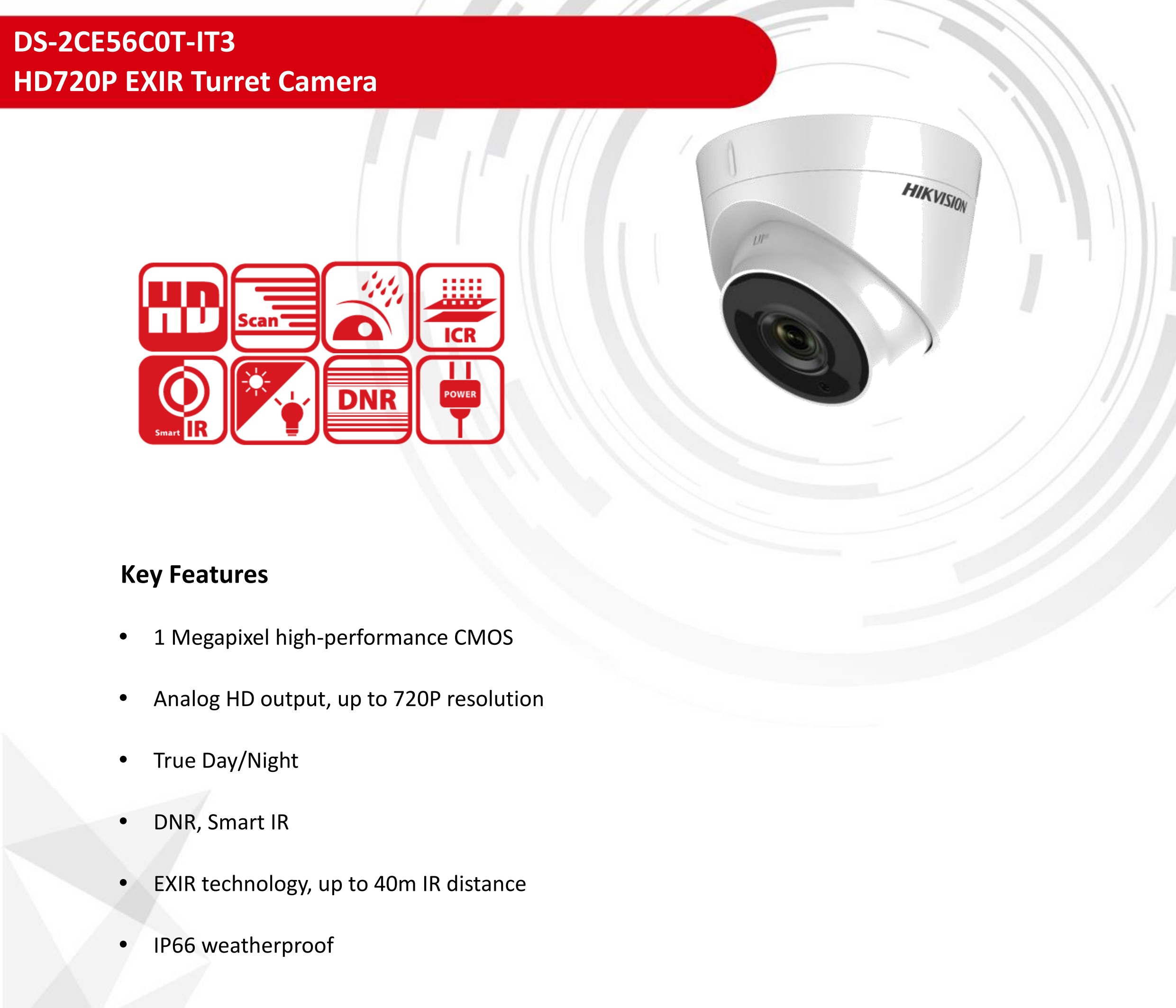 ขายถูก HIKVISION Turbo HD รุ่น DS-2CE56C0T-IT3 ความละเอียด 1 ล้านพิกเซล