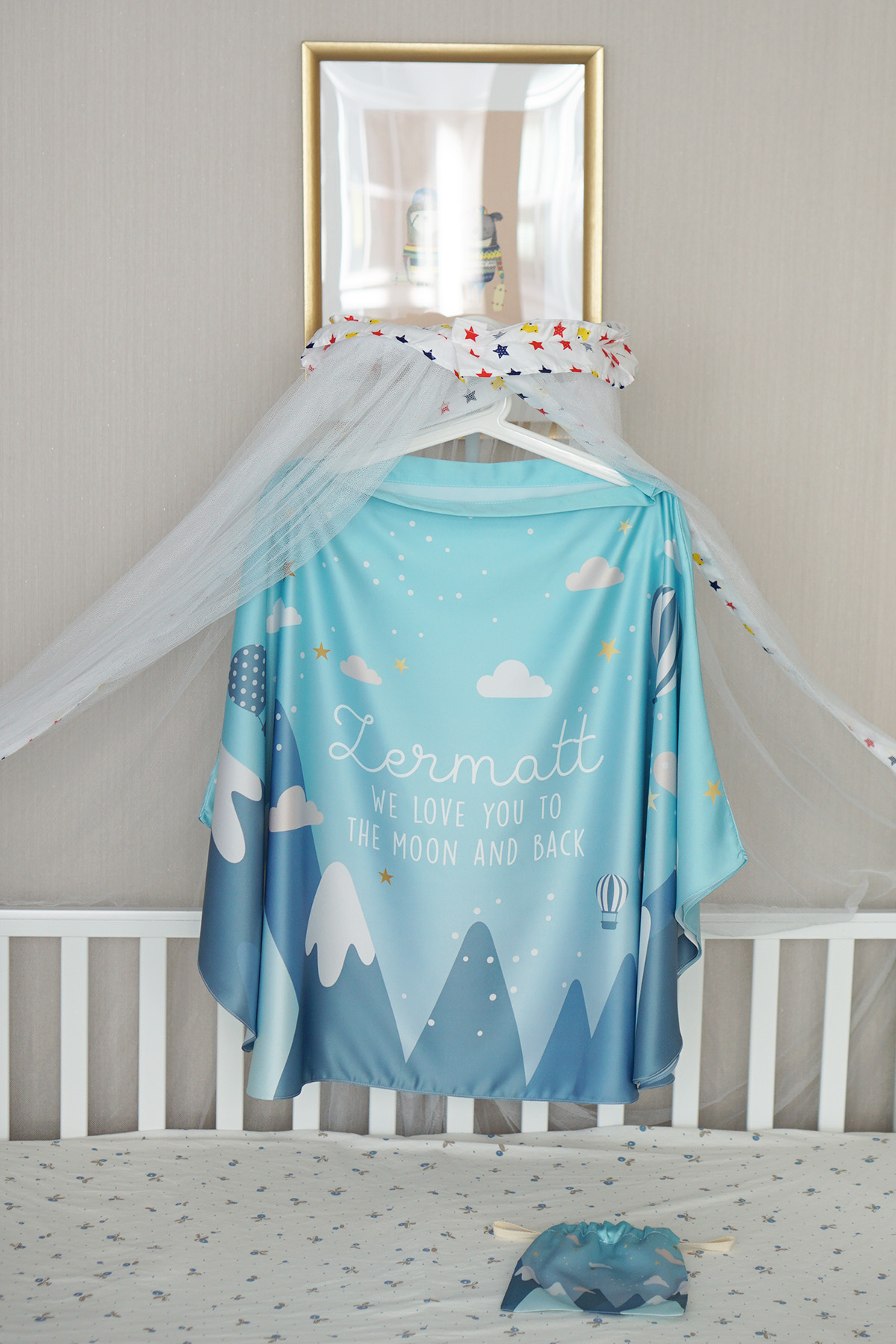 ผ้าคลุมให้นม สั่งทำใส่ชือ ลายภูเขา Mountain - Blue