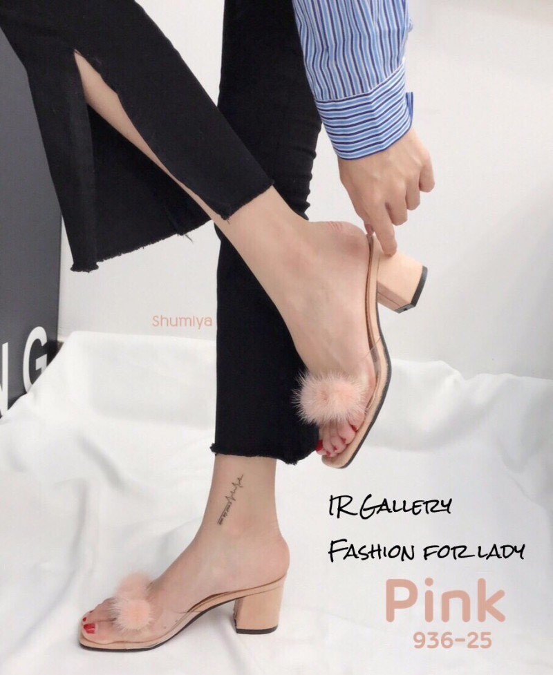 รองเท้าเปิดส้นขนมิ้ง (สีดำ)