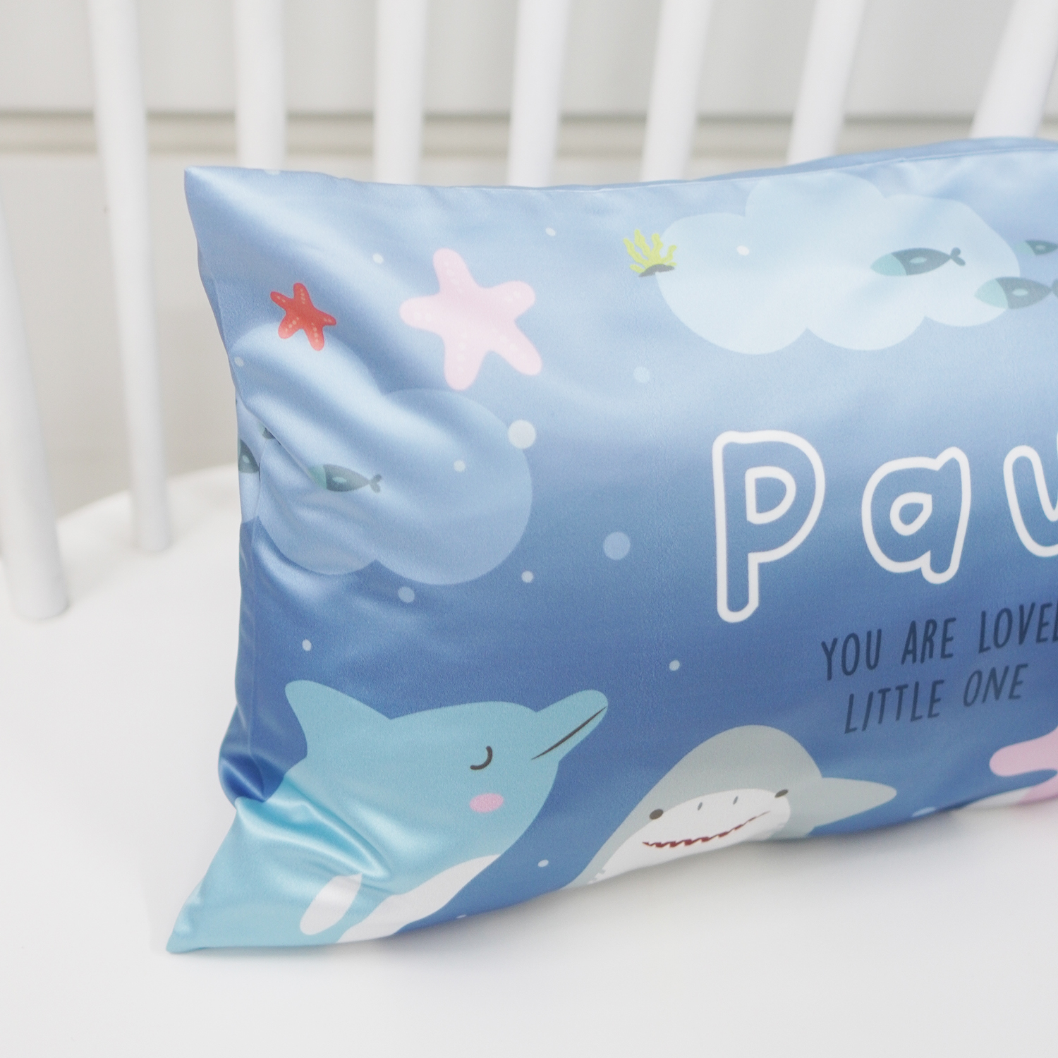 หมอนเด็ก สั่งทำใส่ชื่อ ลาย Sea Party - Blue
