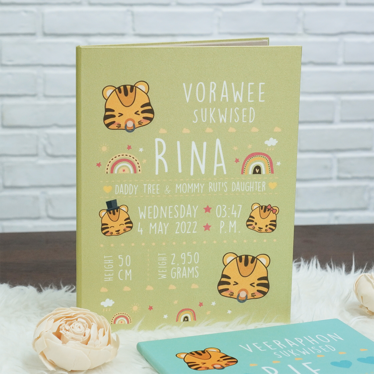 แฟ้มทะเบียนสมรส/สูติบัตร สั่งทำใส่ข้อความ ลาย Tiger - Lime