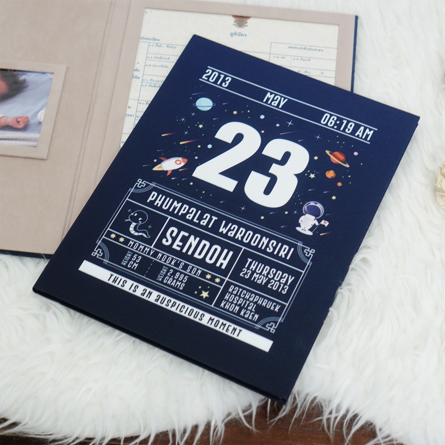 แฟ้มทะเบียนสมรส/สูติบัตร สั่งทำใส่ข้อความ ลาย Chinese Calendar - Space - Navy