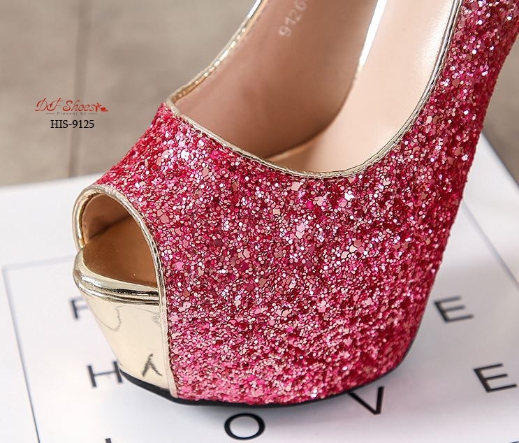 รองเท้าคัทชูส้นสูงกลิตเตอร์ (สีแดง)