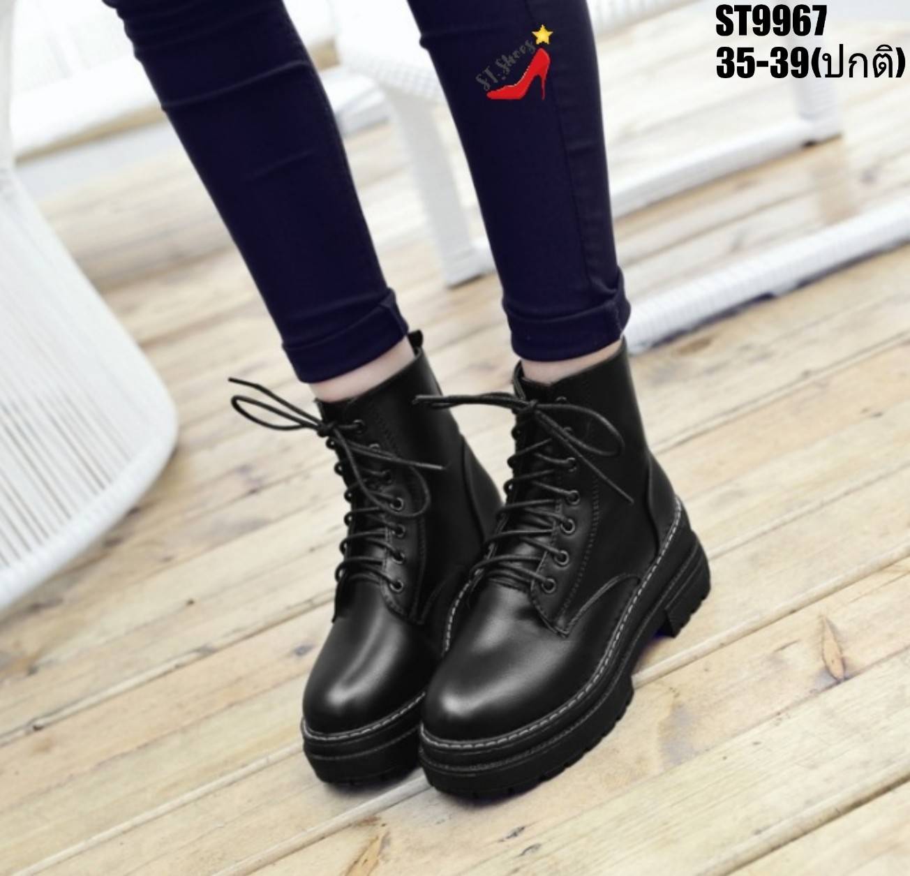 รองเท้าบูทหุ้มข้อpuนิ่ม (สีน้ำตาล)