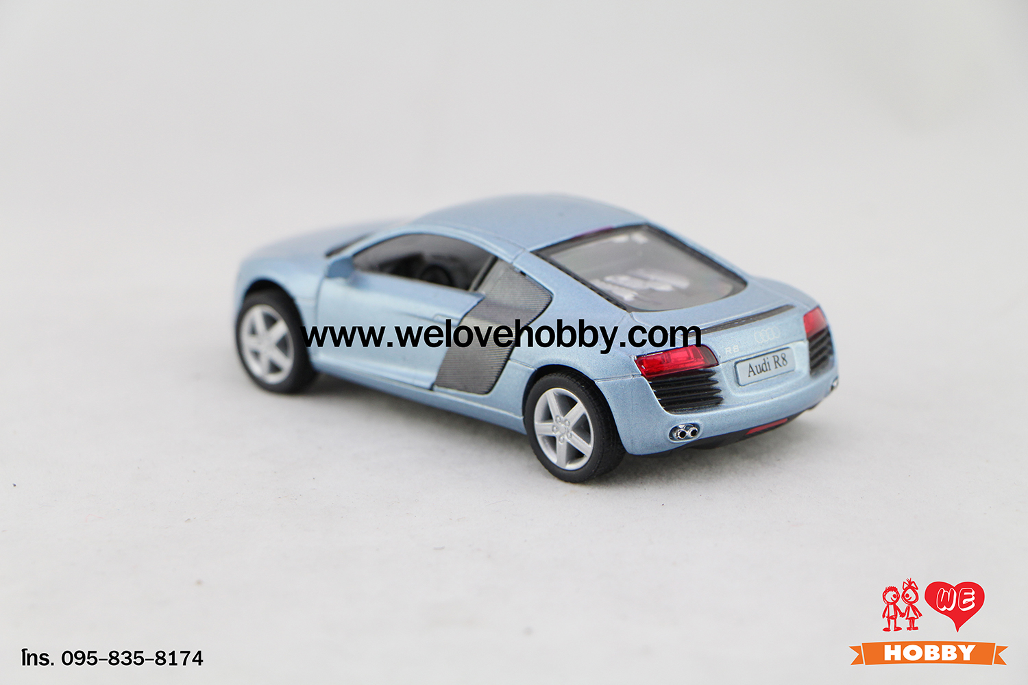 โมเดลรถซุปเปอร์ คาร์ Audi R8 สีฟ้า Scale 1:36