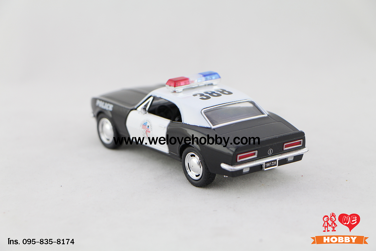 โมเดลรถตำรวจ 1967 Chevrolet Chevy Camaro Z-28 สีดำ-ขาว Scale 1:37