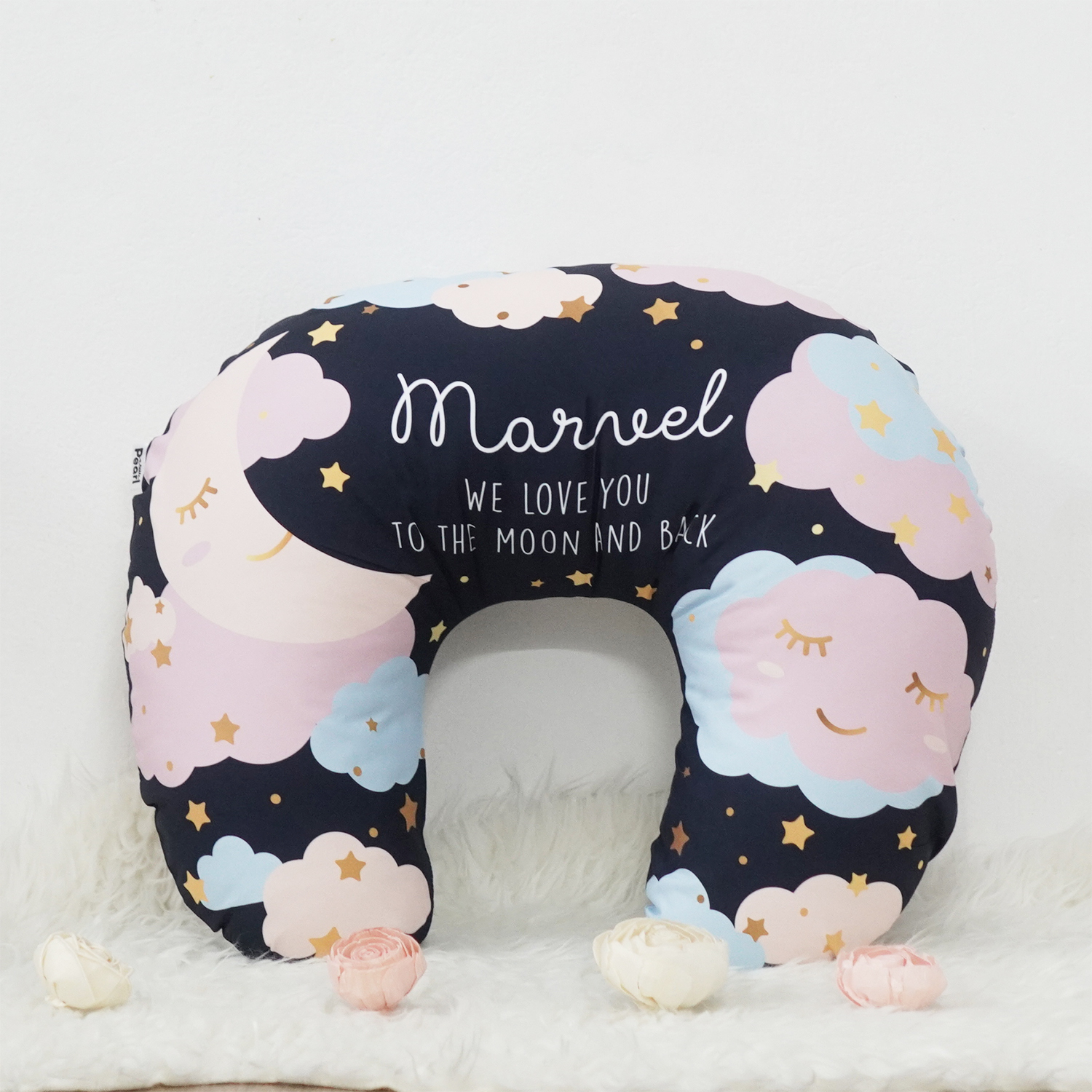หมอนรองให้นม สั่งทำใส่ชื่อ ลาย Moon - Navy