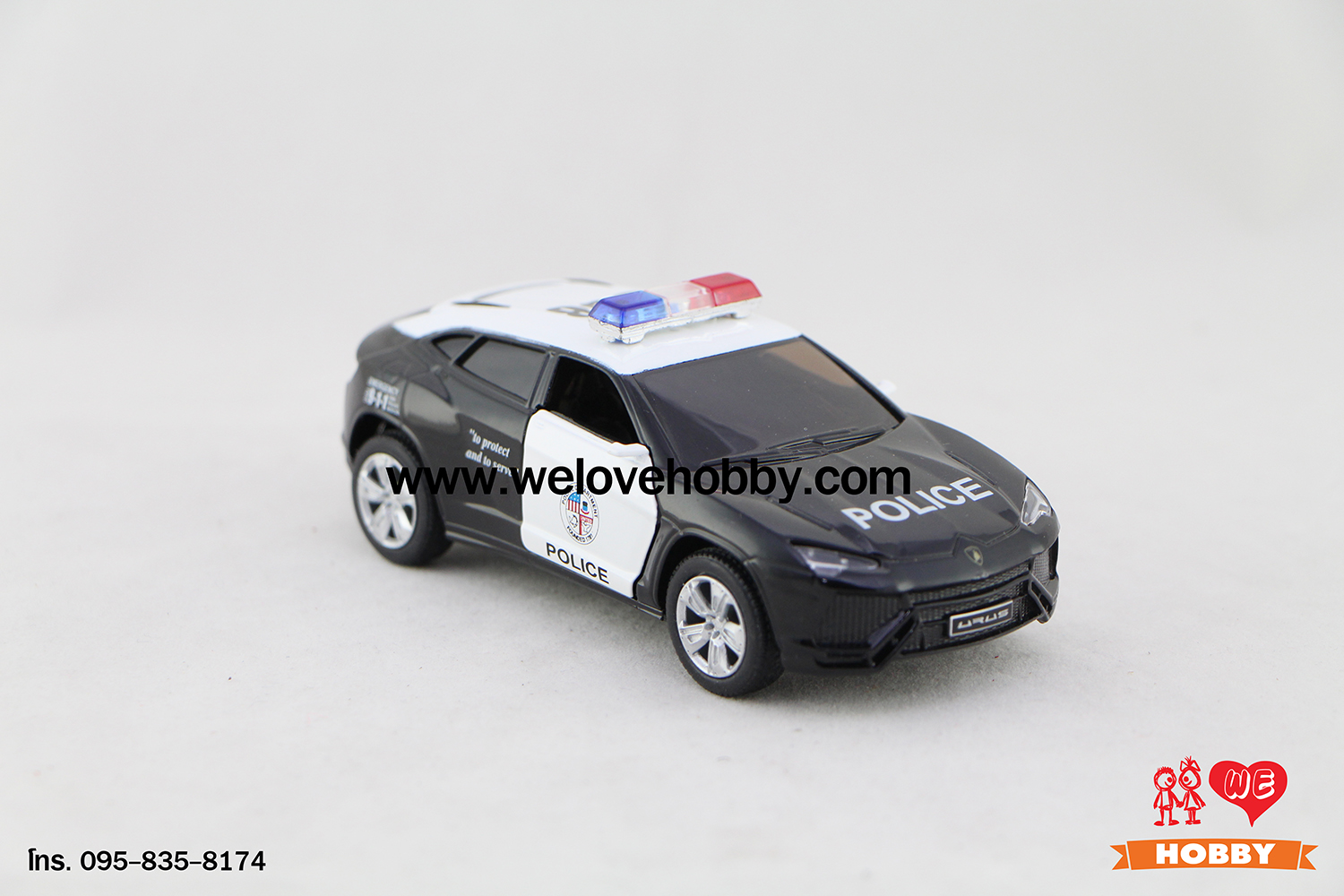 โมเดลรถตำรวจ Lamborghini Urus สีดำ-ขาว Scale 1:38