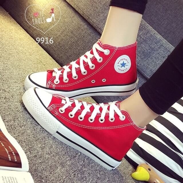 พร้อมส่ง : รองเท้าผ้าใบหุ้มข้อสไตล์คอนเวิร์ส (สีแดง)