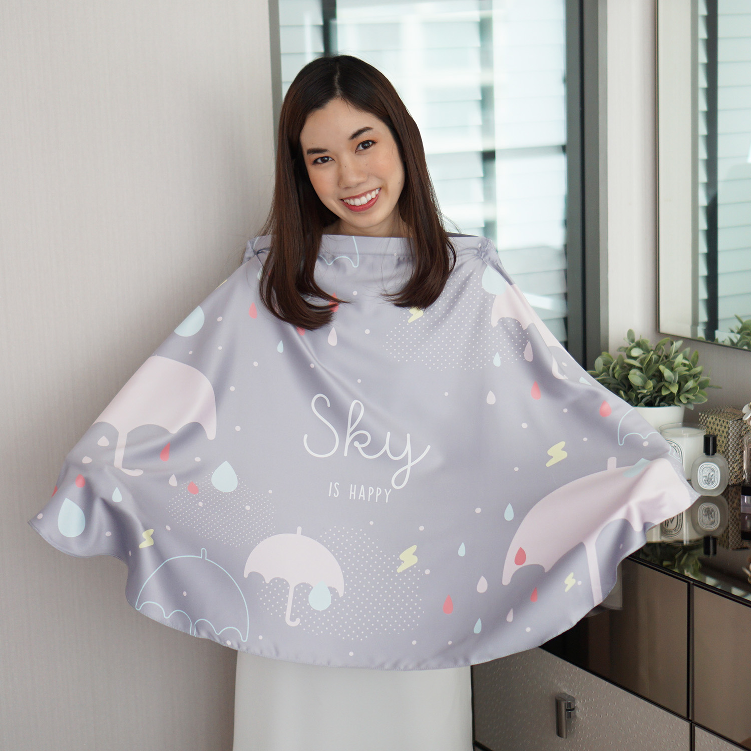 ผ้าคลุมให้นม สั่งทำใส่ชือ ลาย Raindrops - Grey