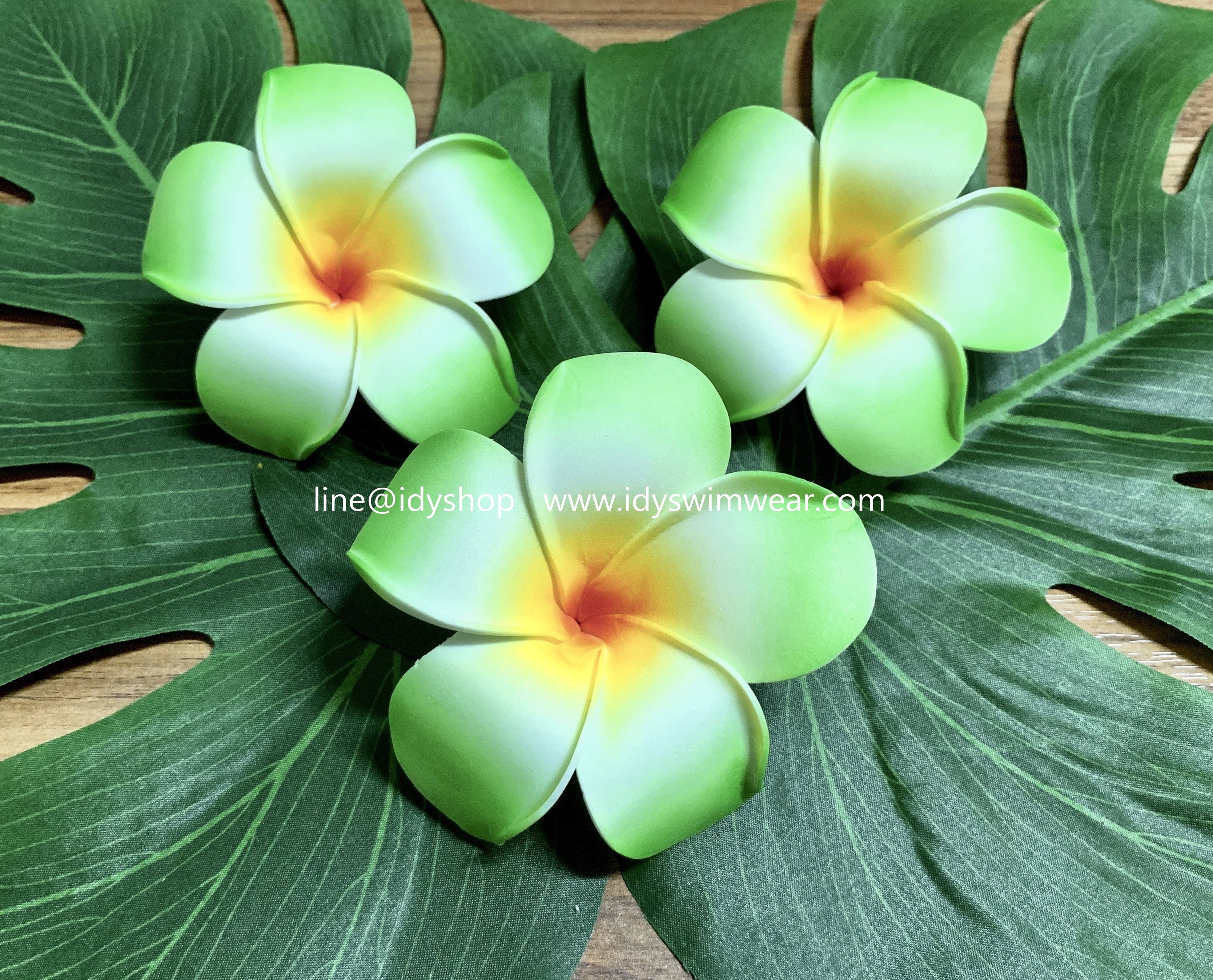 Set 3 ดอก กิ๊บติดผม plumeria กิ๊บ ดอกไม้ ดอกลีลาวดี เกาหลี ขนาด 9 เซนติเมตร สีเขียว