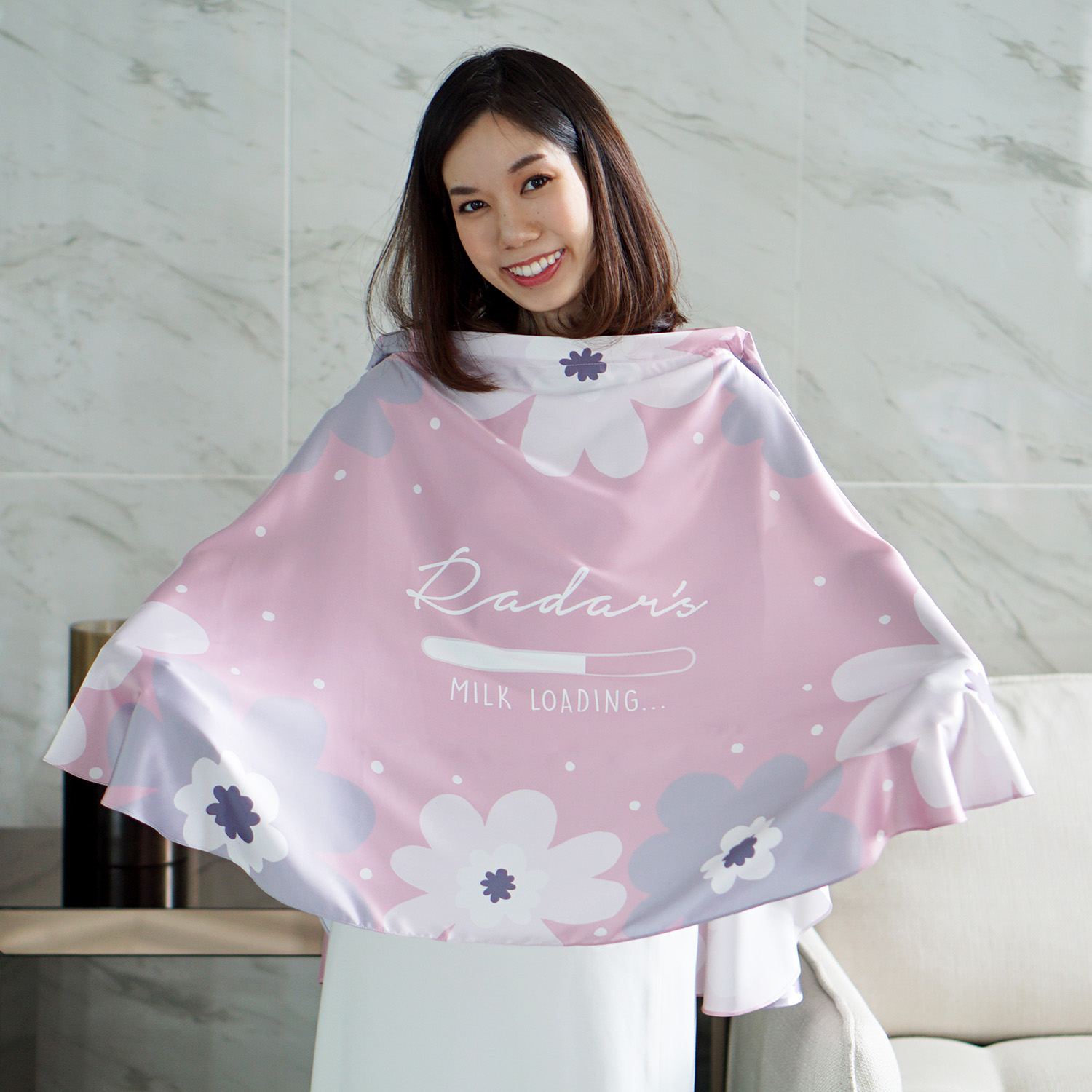 ผ้าคลุมให้นม สั่งทำใส่ชือ ลาย Big Flower - Pink