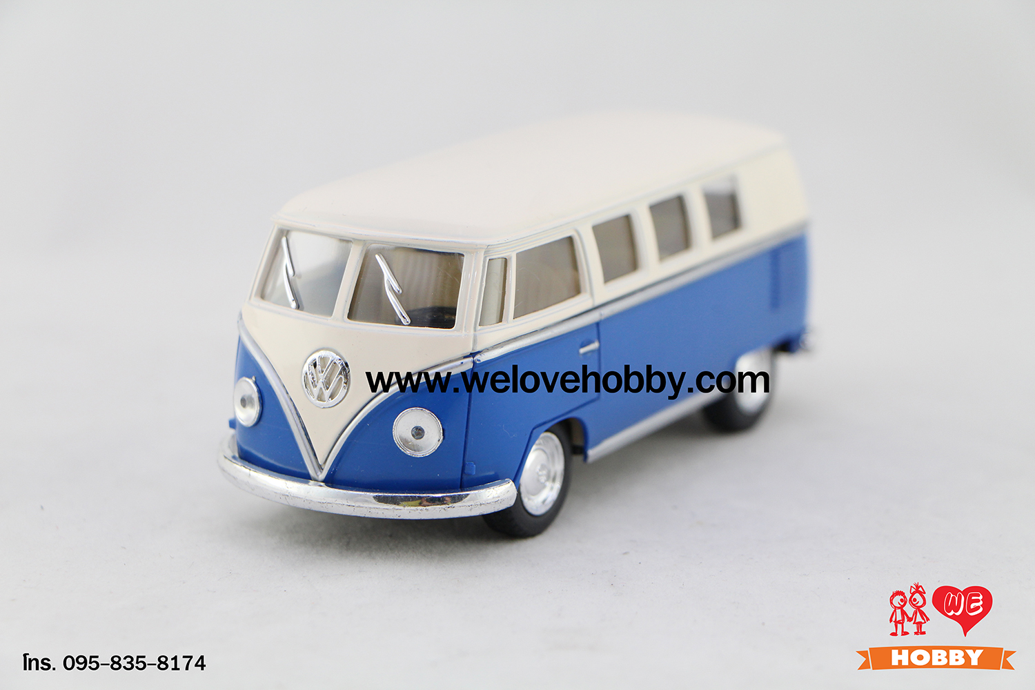 โมเดลรถตู้โฟล์คคลาสสิค 1962 Volkswagen Classical Bus สีน้ำเงิน-ครีม Scale 1:32