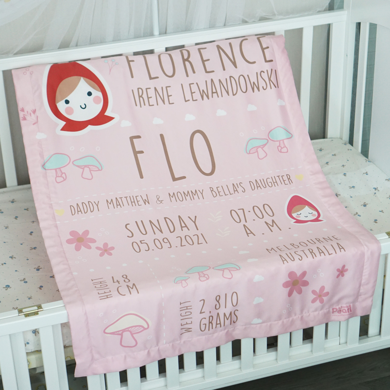 ชุดของขวัญเด็กแรกเกิด หมอนหลุม + ผ้าห่มขนาด 75x100cm ลาย Little Red Riding Hood - Pink