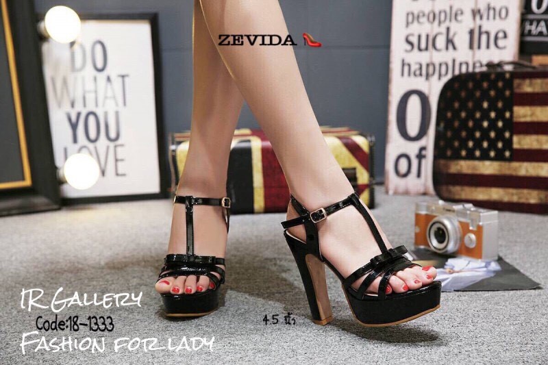 รองเท้าส้นสูงหน้าสานโบว์ (สีชมพูนู๊ด)