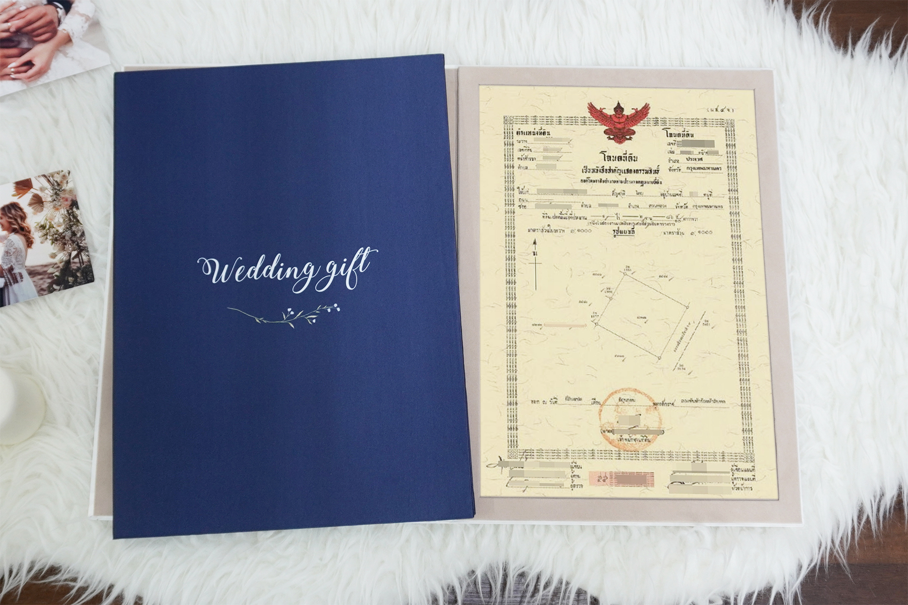 แฟ้มโฉนดที่ดิน สั่งทำใส่ข้อความ ลาย Minimal - Navy