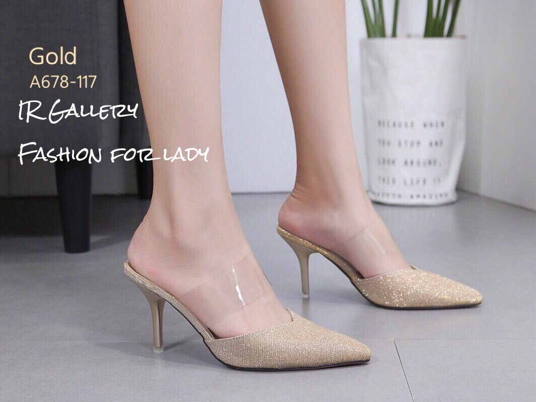 รองเท้ากลิตเตอร์เปิดส้นหัวแหลม (สีทอง)
