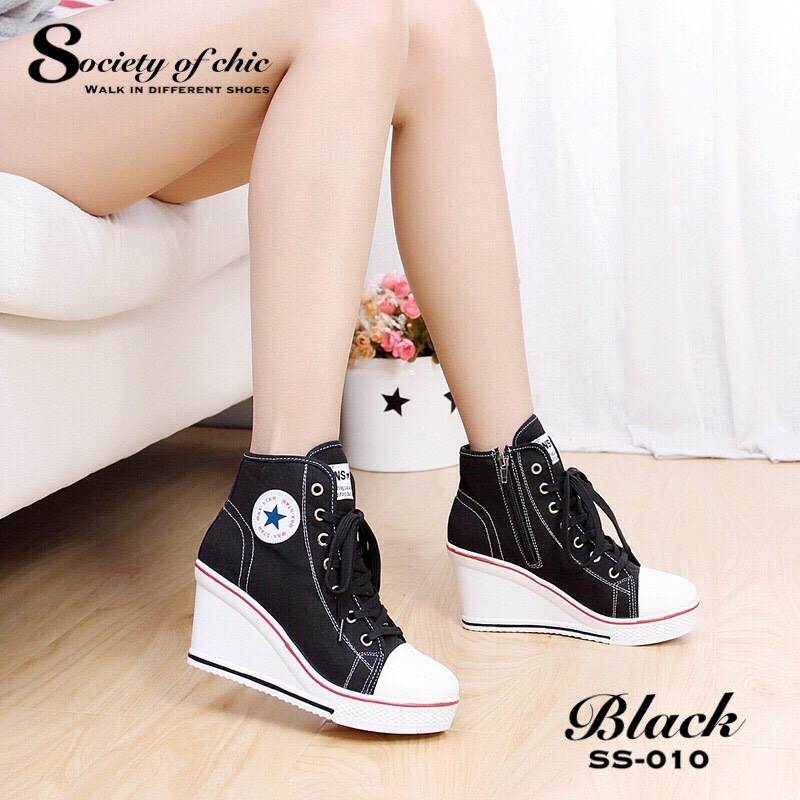 รองเท้าผ้าใบส้นเตารีดเกาหลี (สีดำ)