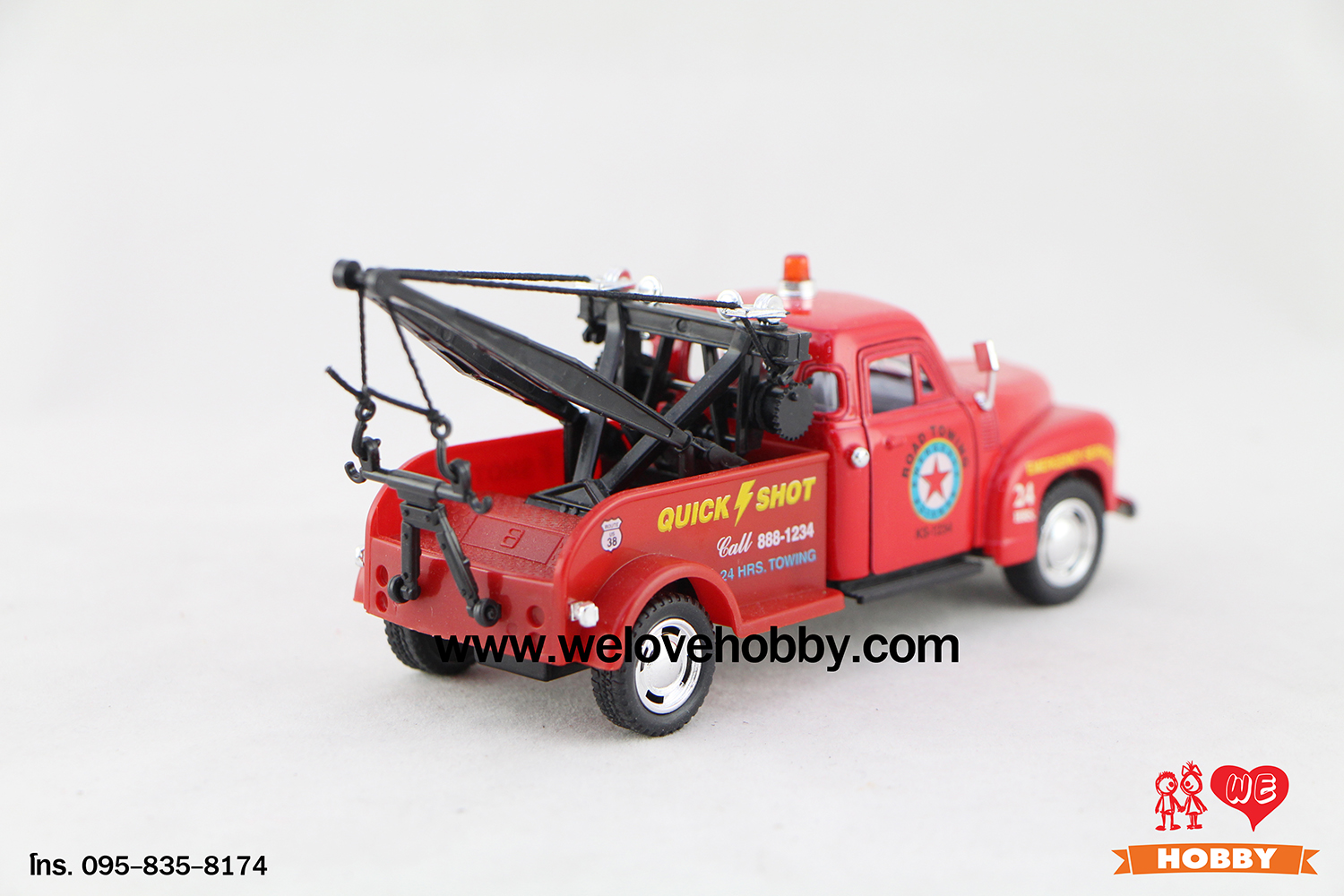 โมเดลรถกระบะคลาสสิค 1953 Chevrolet Chevy 3100 Wrecker สีแดง Scale 1:38 มีเซตอุปกรณ์รถยก รถลาก