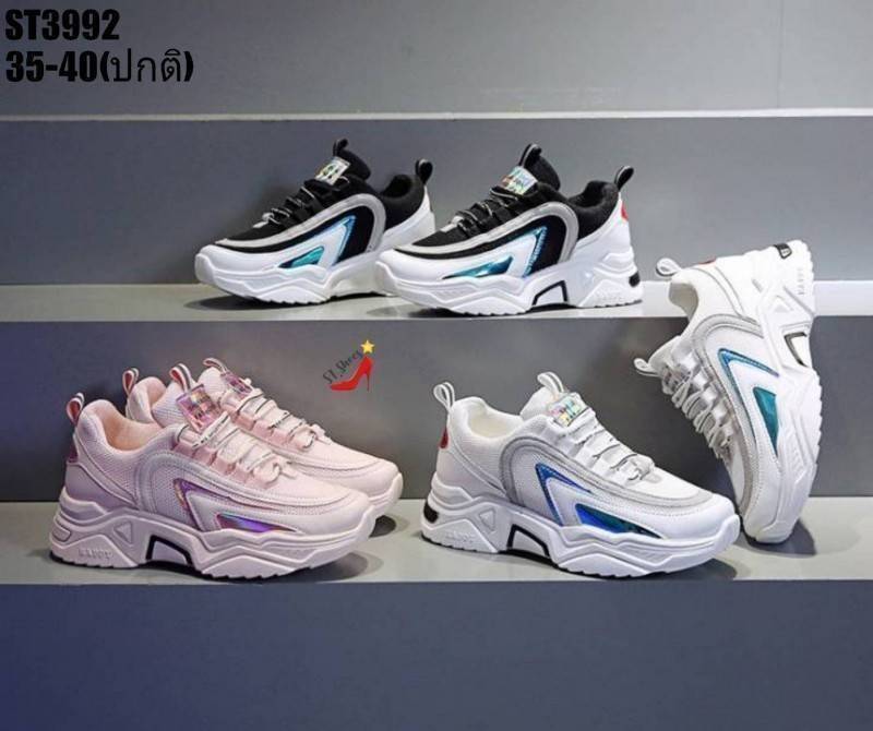 รองเท้าผ้าใบสไตล์Sport แต่งลายแฟชั่น (สีดำ)