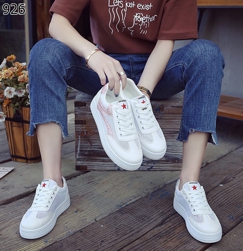 รองเท้าผ้าใบพียูสไตล์แฟชั่นเกาหลี (สีเทา)