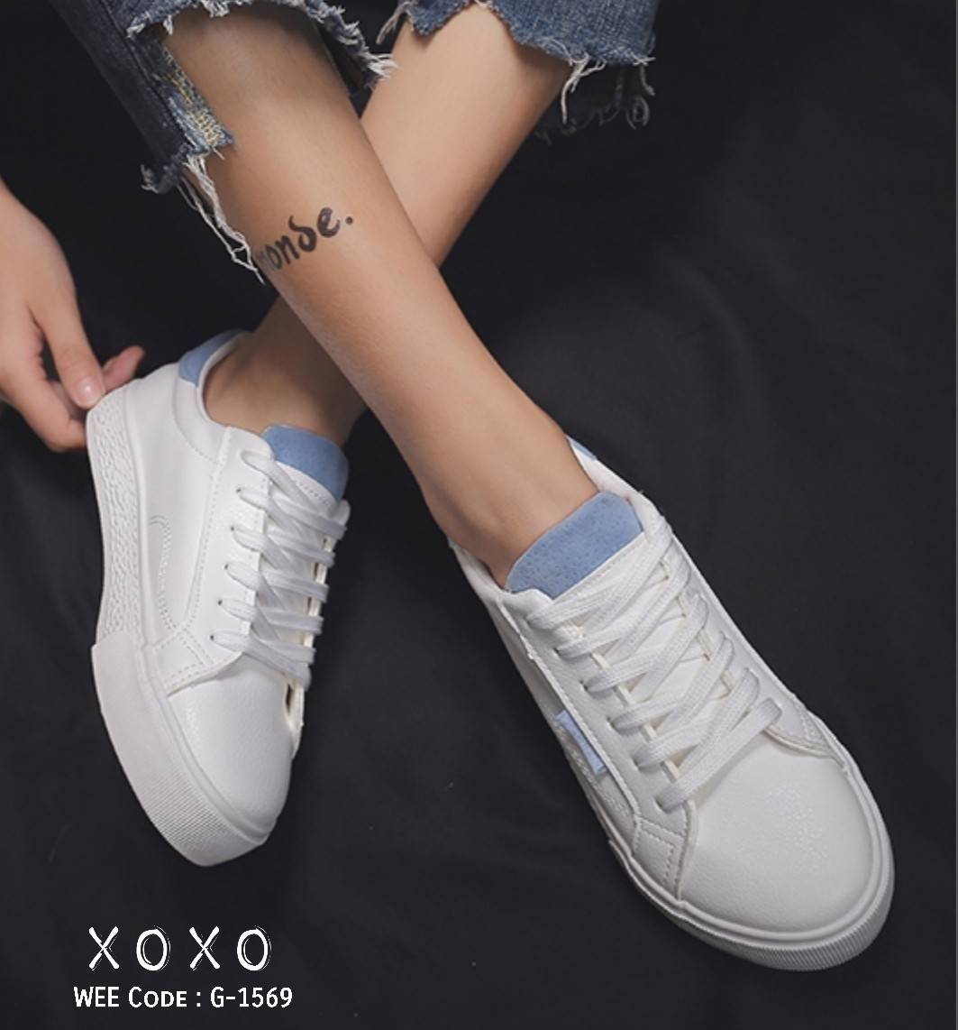 รองเท้าผ้าใบแต่งขอบพาสเทล (สีชมพู)