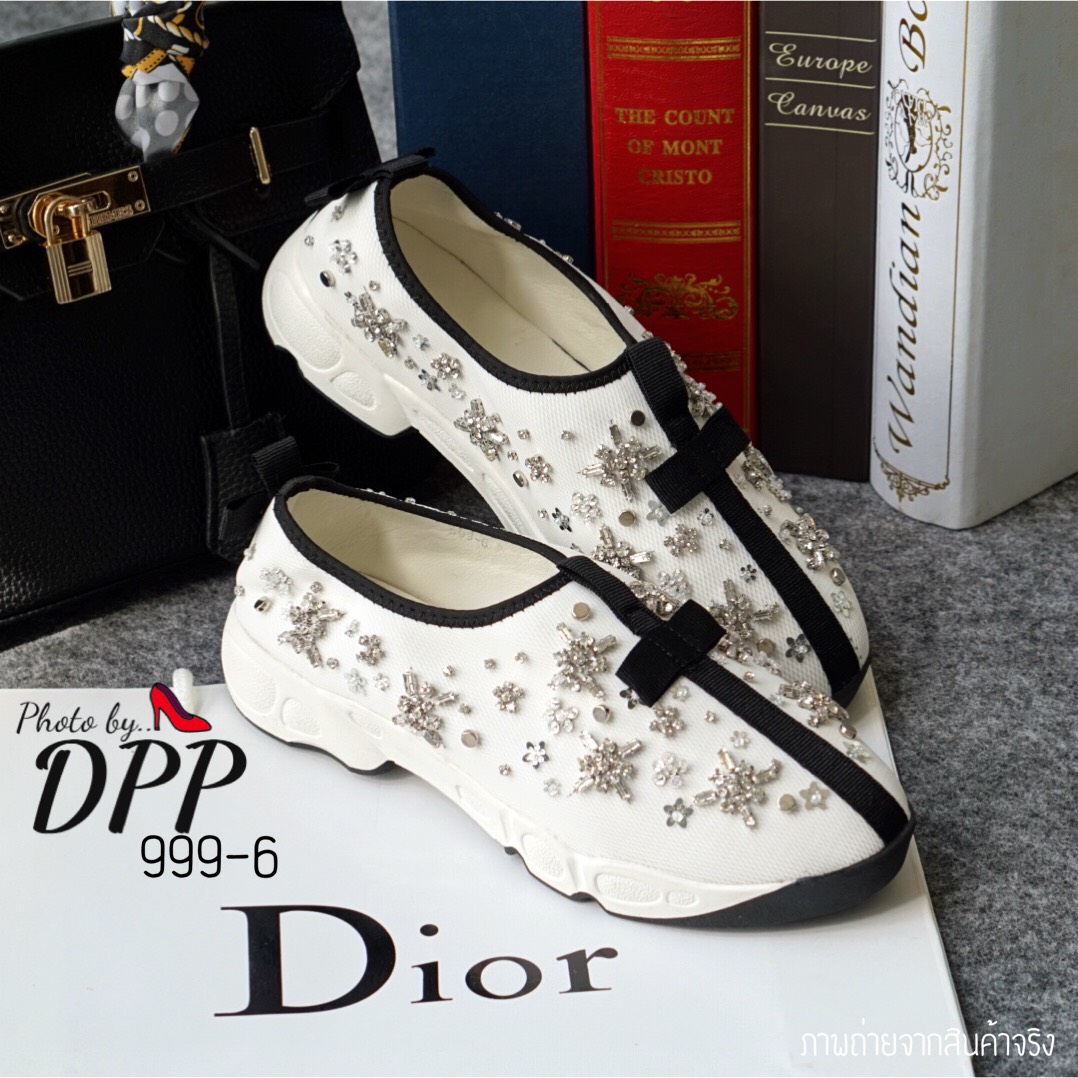 รองเท้า Dior Fusion Sneakers ลายคริสตัล (สีขาว)