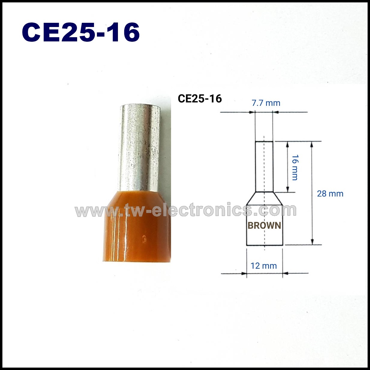 หางปลาคอร์ดเอ็น หุ้ม(สีน้ำตาล) Cord-End 25 T-Lug / CE25-16