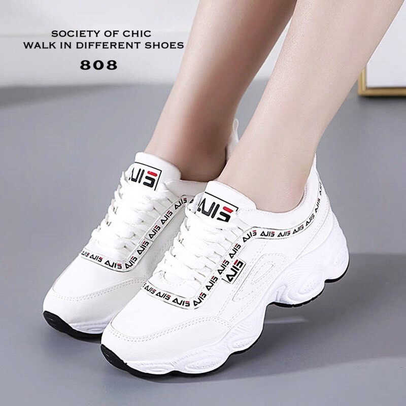 รองเท้าผ้าใบสไตล์Sportแต่งลาย (สีชมพู)