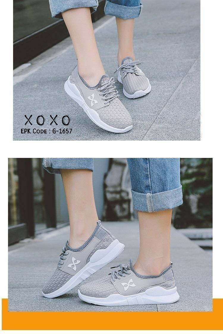 รองเท้าผ้าใบทรง Sport แต่งโลโก้X (สีเทา)