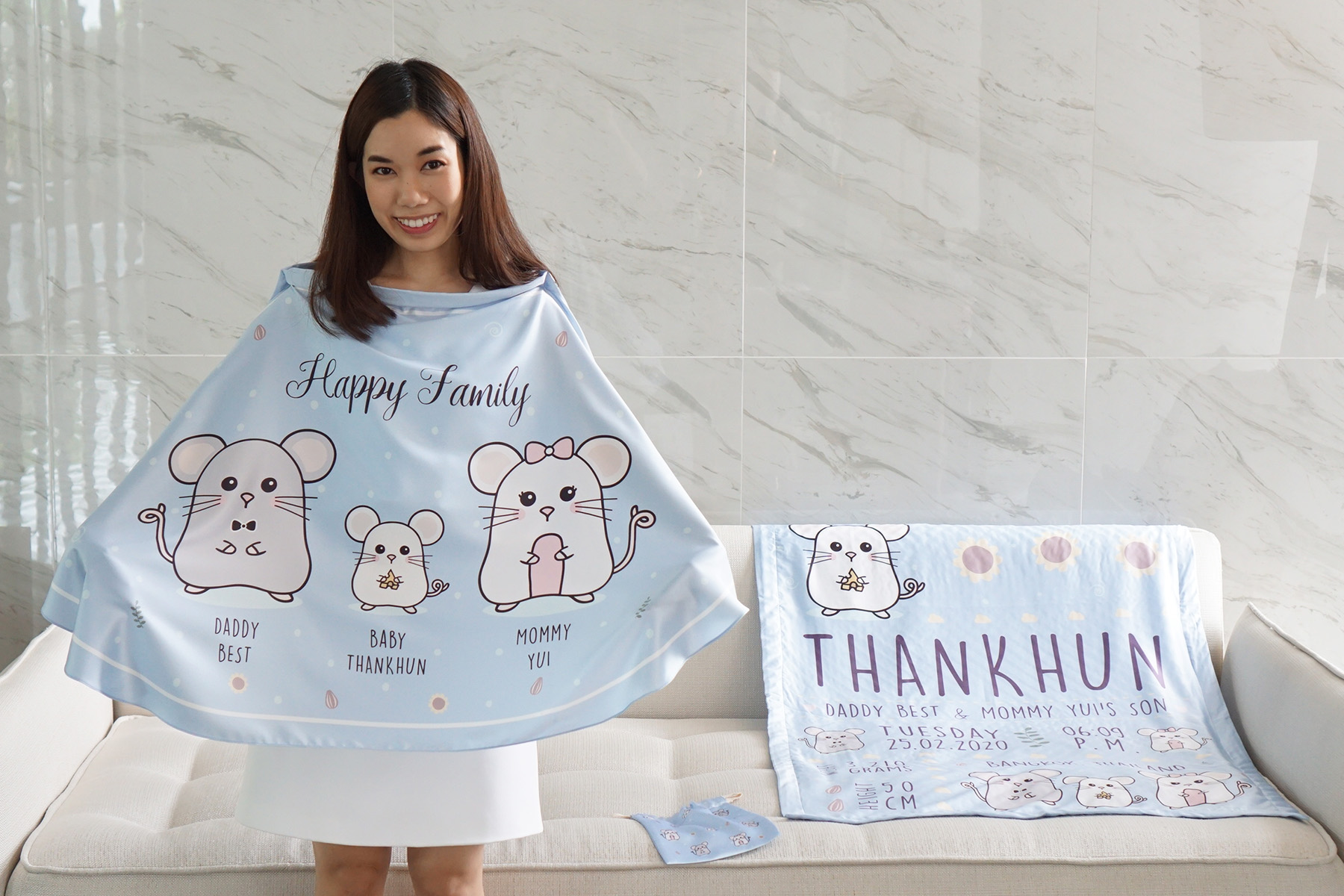 ชุดของขวัญเด็กแรกเกิด ผ้าคลุมให้นม + ผ้าห่มขนาด 75x100cm ลาย Mini Mouse - Indigo