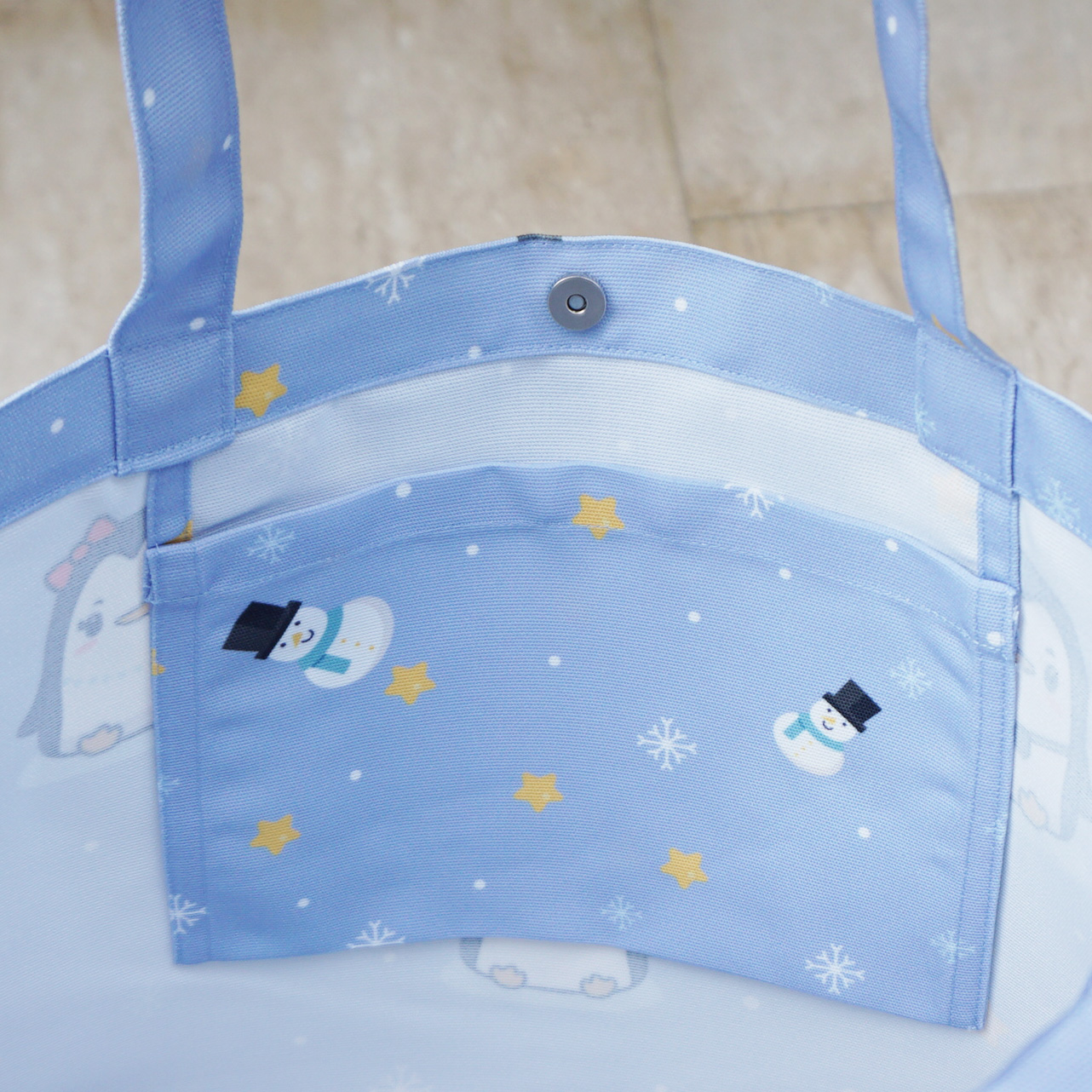 กระเป๋าผ้าแคนวาสพร้อมส่ง ลาย Penguin - Blue