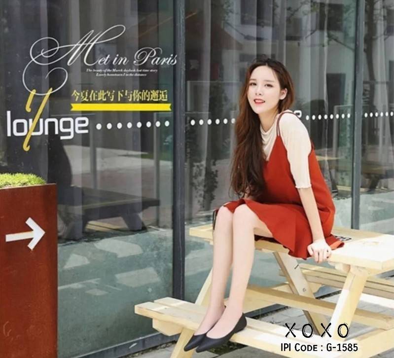 รองเท้าคัทชูpvcทรงหัวแหลม (สีดำ)