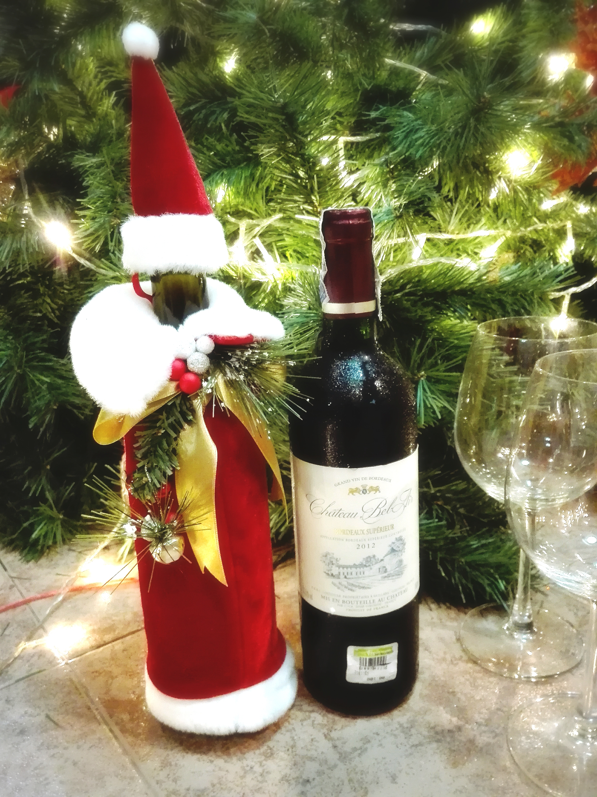 Wine Bottle Cover ชุดซานต้าคลุมขวดไวน์ (เสื้อคลุมมีหมวก)