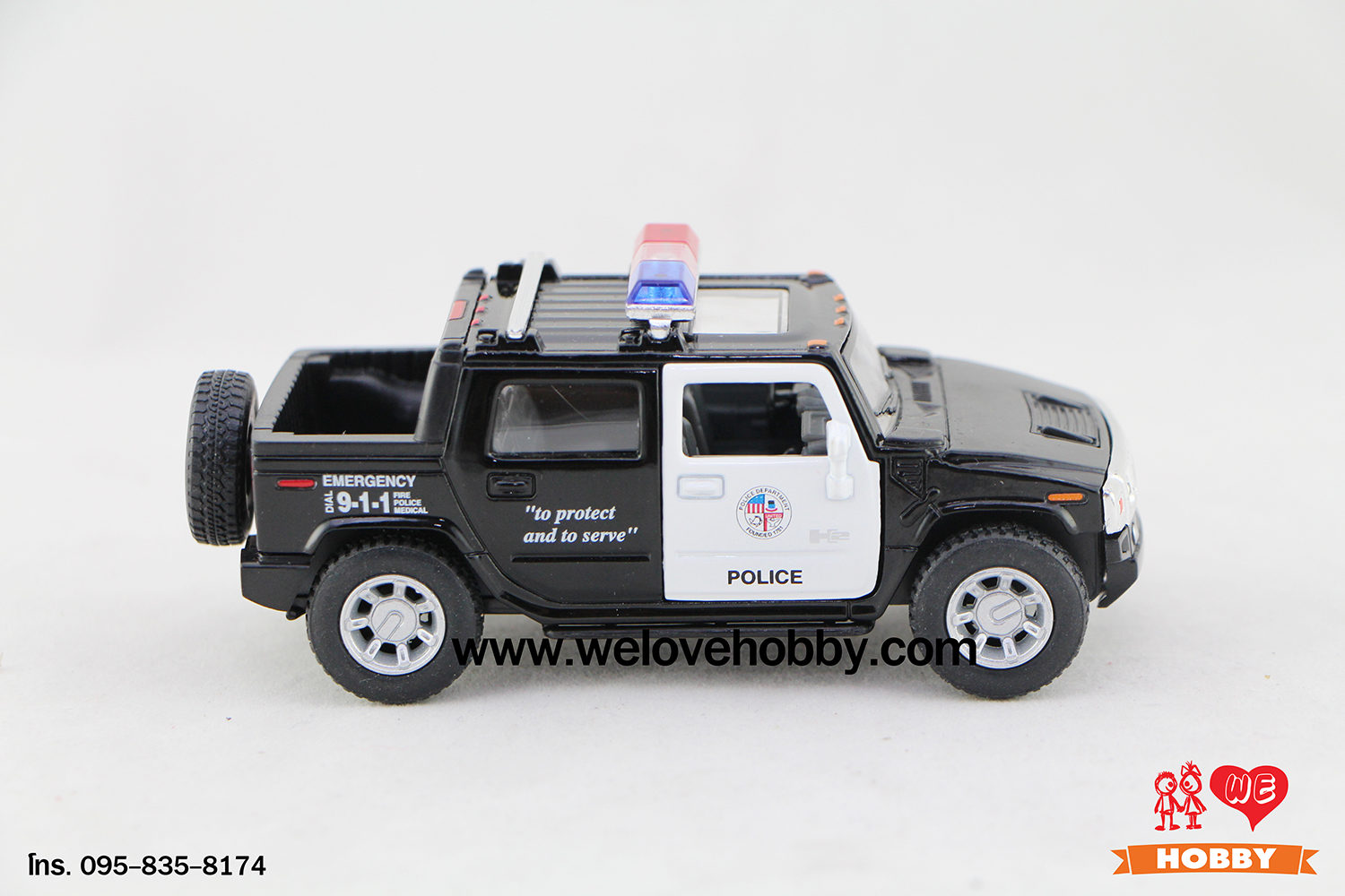โมเดลรถตำรวจ 2005 Hummer H2 SUT สีดำ-ขาว Scale 1:40 มีล้ออะไหล่