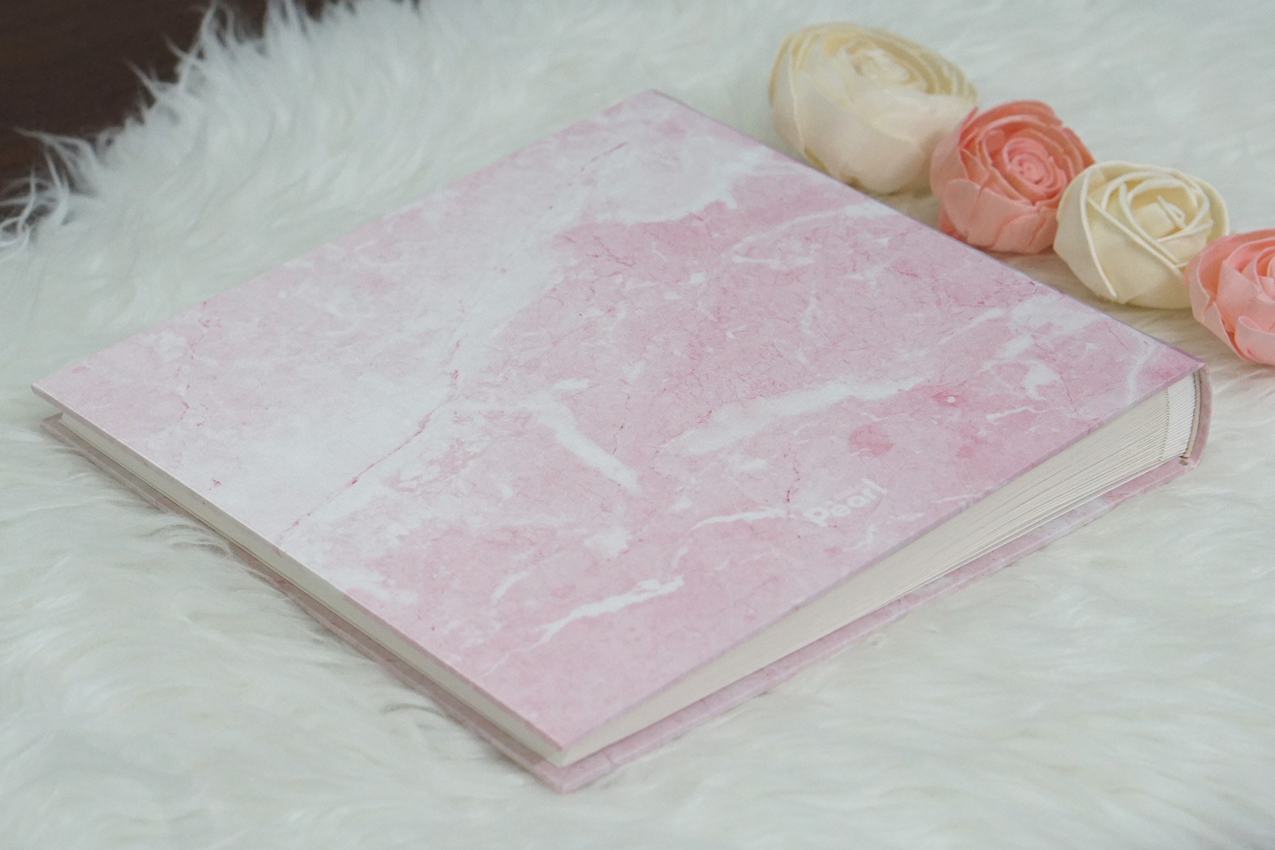 สมุดเซ็น สมุดอวยพร แบบสั่งทำใส่ชื่อ ลายหินอ่อนสีชมพู Pink Marble - Copper