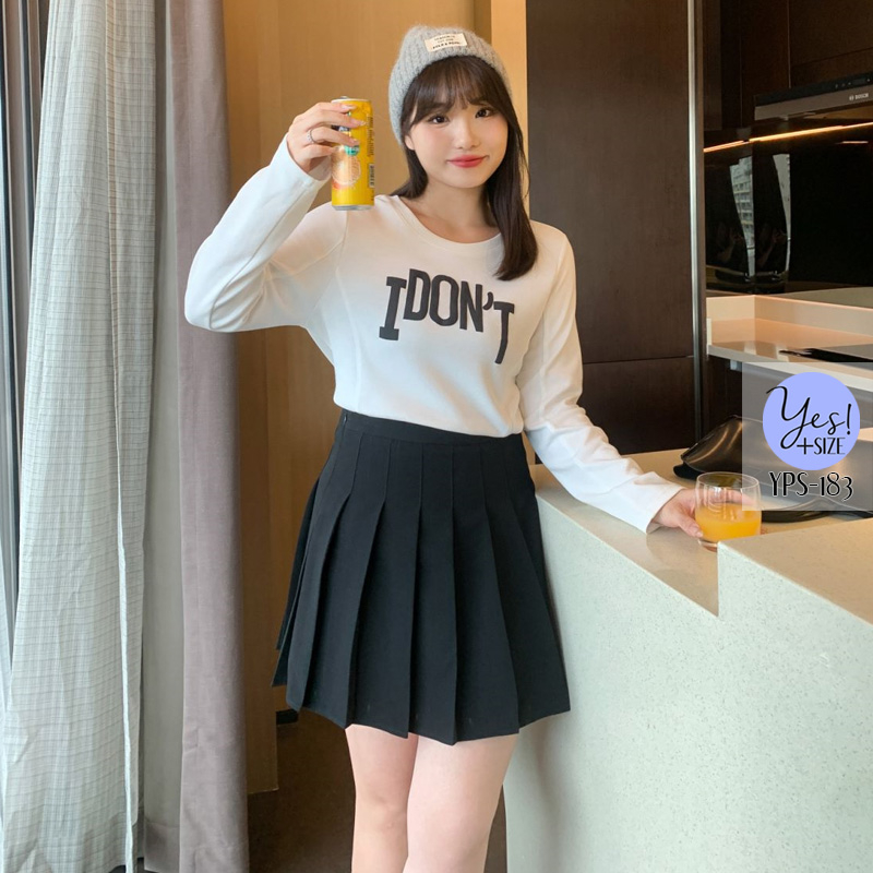 กระโปรงสาวอวบ เอวถึง 42 นิ้ว กระโปรงเทนนิส กระโปรงพลีทสั้น เอวสูง อัดจีบรอบตัว สีเทา/ดำ YPS-183