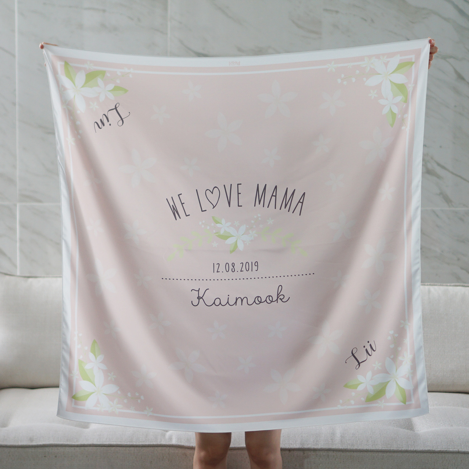 ผ้าพันคอ ลาย Jasmine - Bow - Old Rose สั่งทำใส่ชื่อ