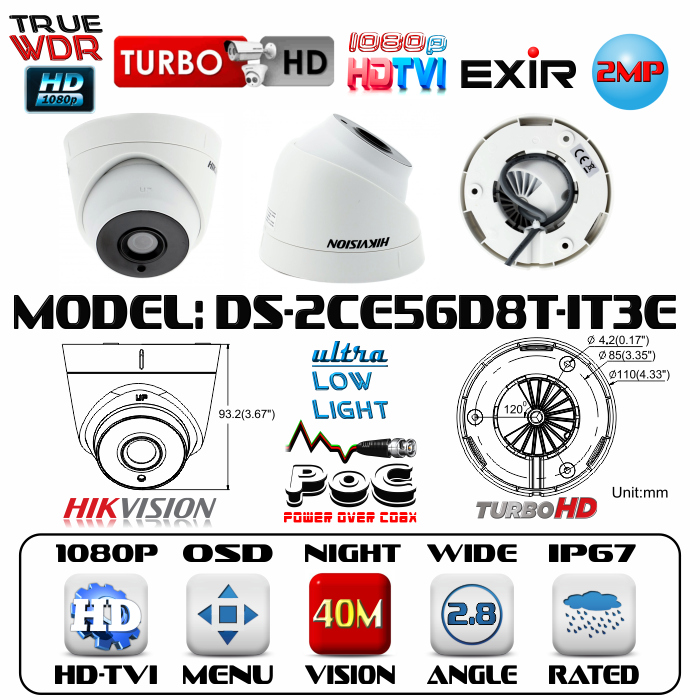 ขายถูก HIKVISION Turbo HD รุ่น DS-2CC52D9T-IT3E(3.6mm.) ความละเอียด 2 ล้านพิกเซล