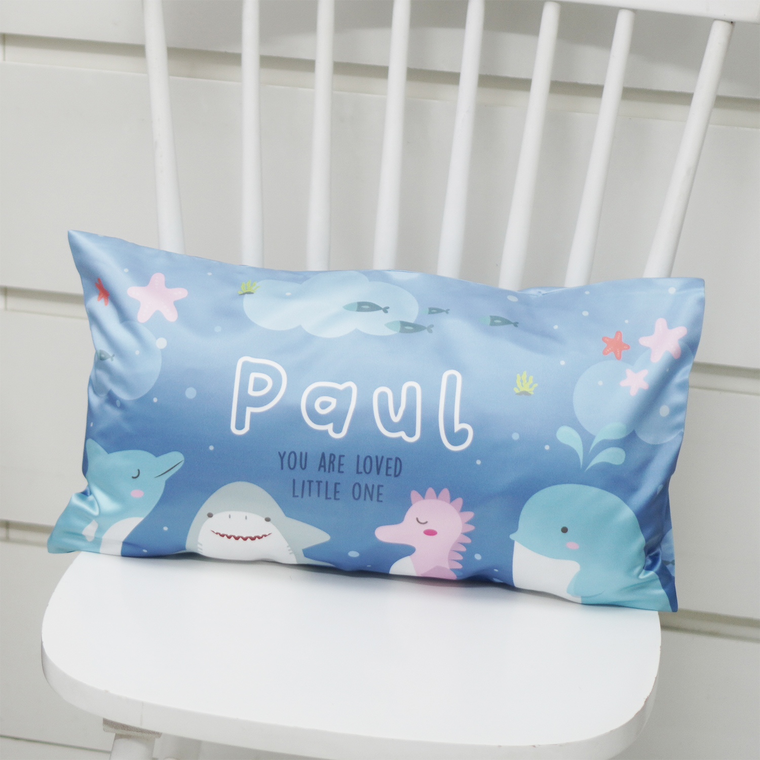 หมอนเด็ก สั่งทำใส่ชื่อ ลาย Sea Party - Blue